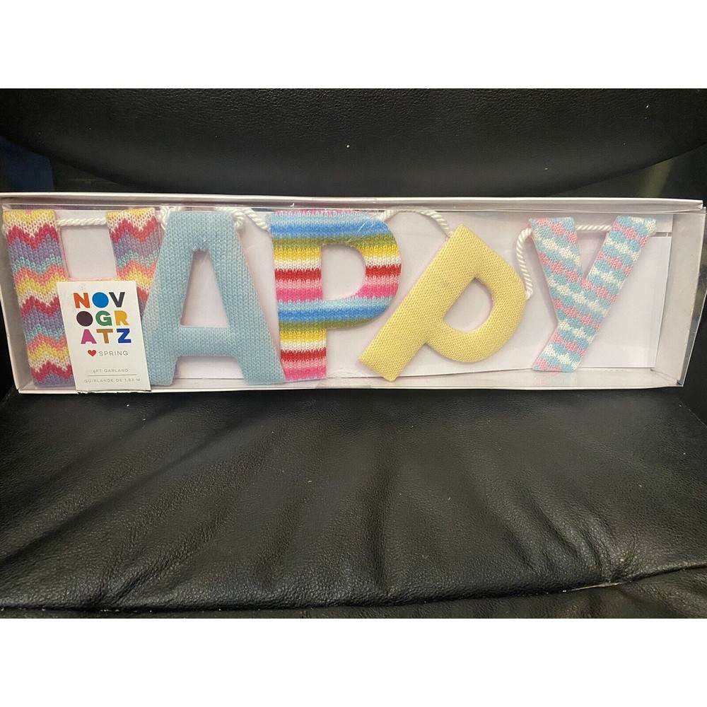 Novogratz Easter “HAPPY EASTER” PASTEL LETTERS Knit Garland 6' NIB